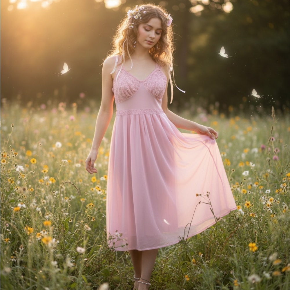 Vintage Coquette Sz S Fairy Whimsical Princesscore Romantic Sheer Gown